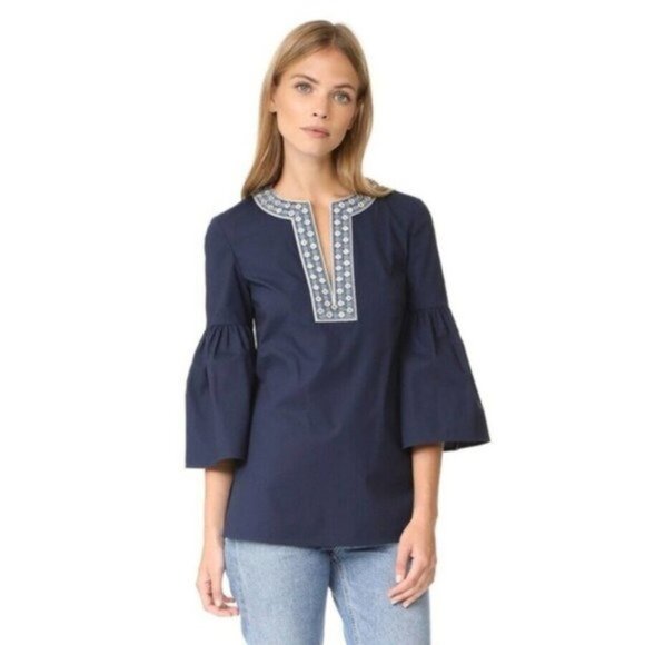 Tory Burch Ariana Blouse Embellished Embroidered Women Size 6 - Picture 9 of 10
